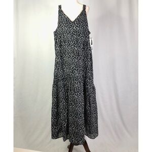 NWT Joie maxi dress tiered flowy sleeveless black white abstract floral XXL